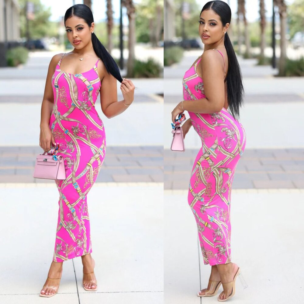 Spaghetti Strap With Face Mask Maxi dress (Pink)